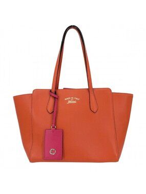 Gucci Big Financial Swing Tote Shoulder Bag Leather Orange Pink Gold